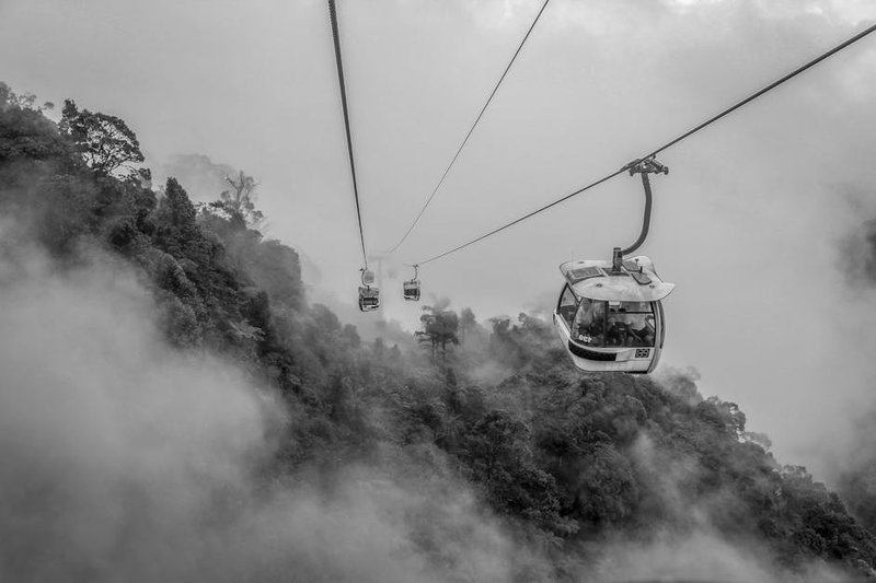 The intricate cable car system transporting visitors